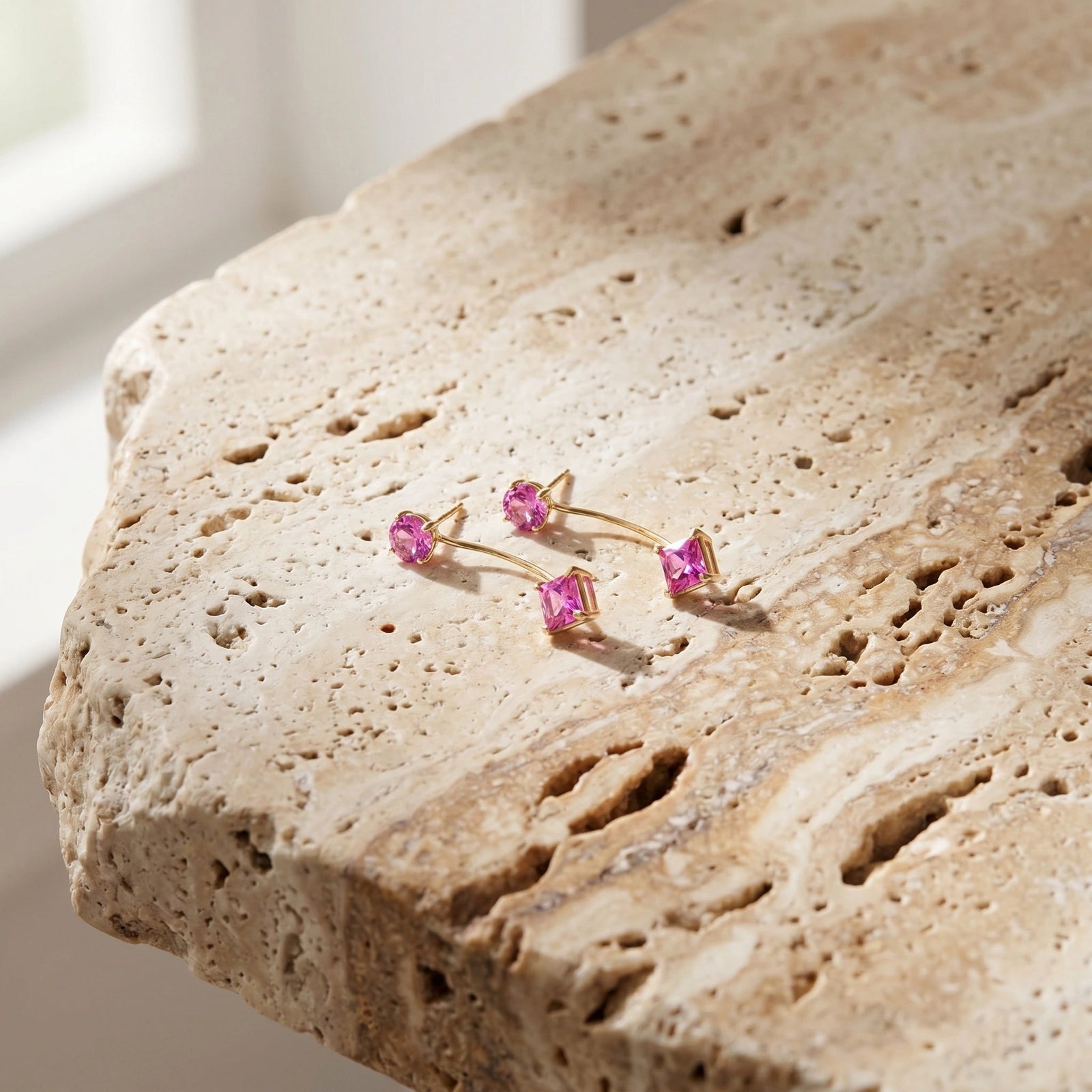Yellow Gold Eternal Earrings Pink Topaz 10K — Lina