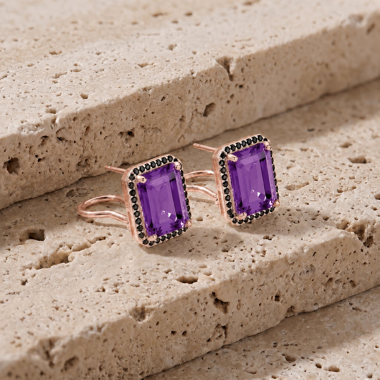 Rose Gold Earrings Amethyst 10K — Faustina
