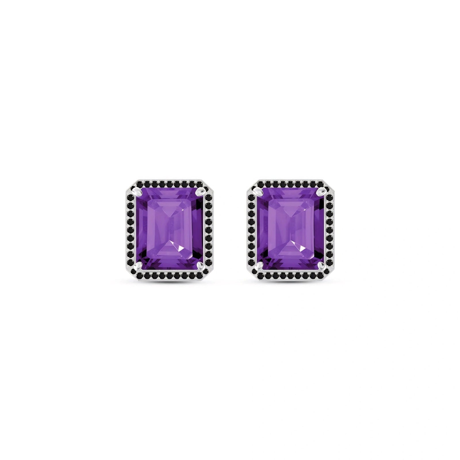White Gold Earrings Amethyst 10K — Faustina