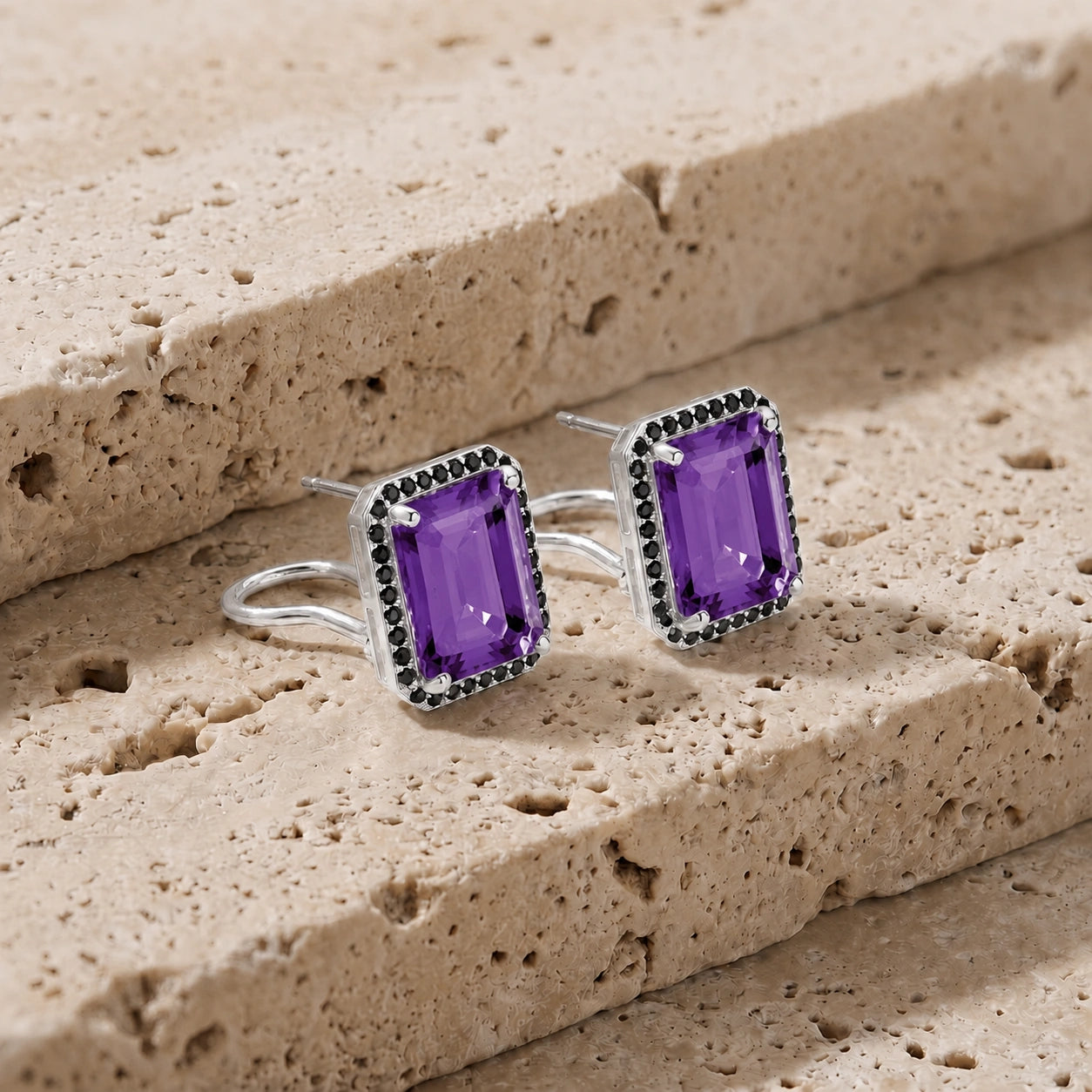 White Gold Earrings Amethyst 10K — Faustina