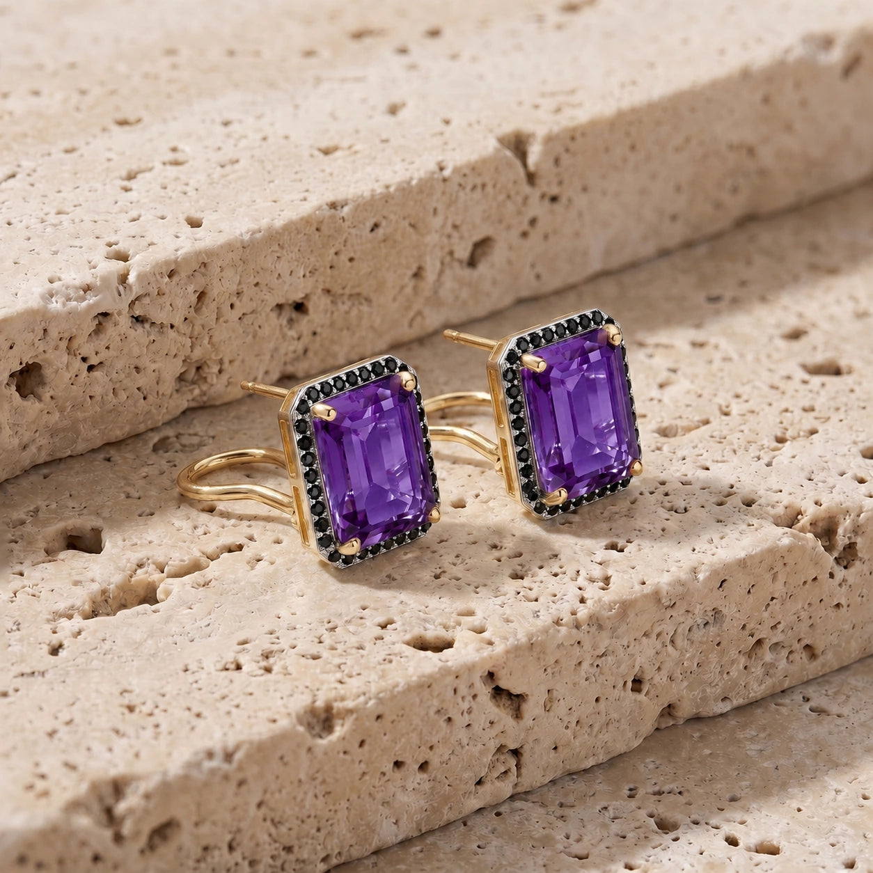 Yellow Gold Earrings Amethyst 10K — Faustina