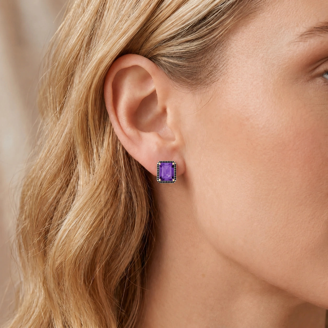 Yellow Gold Earrings Amethyst 10K — Faustina