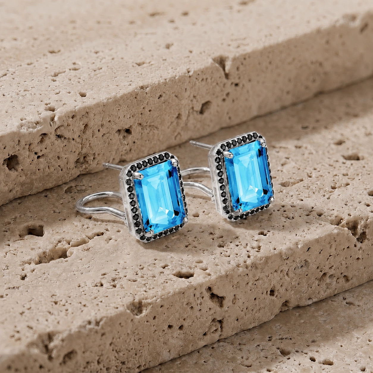 White Gold Earrings Blue Topaz 10K — Faustina