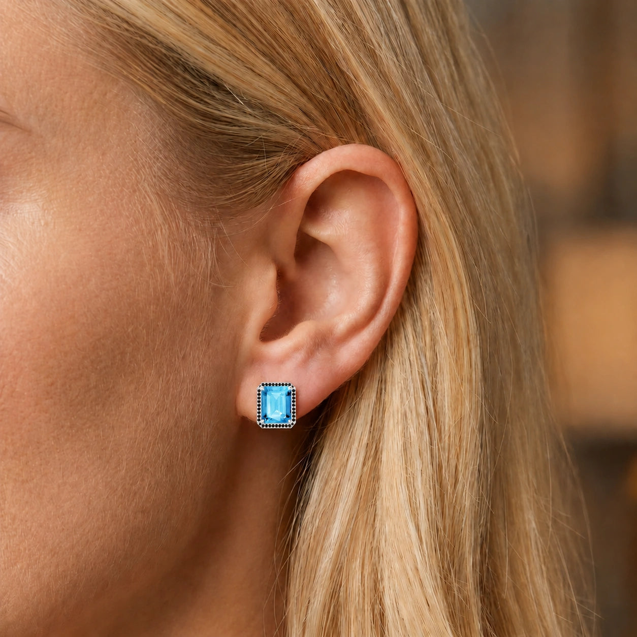 White Gold Earrings Blue Topaz 10K — Faustina