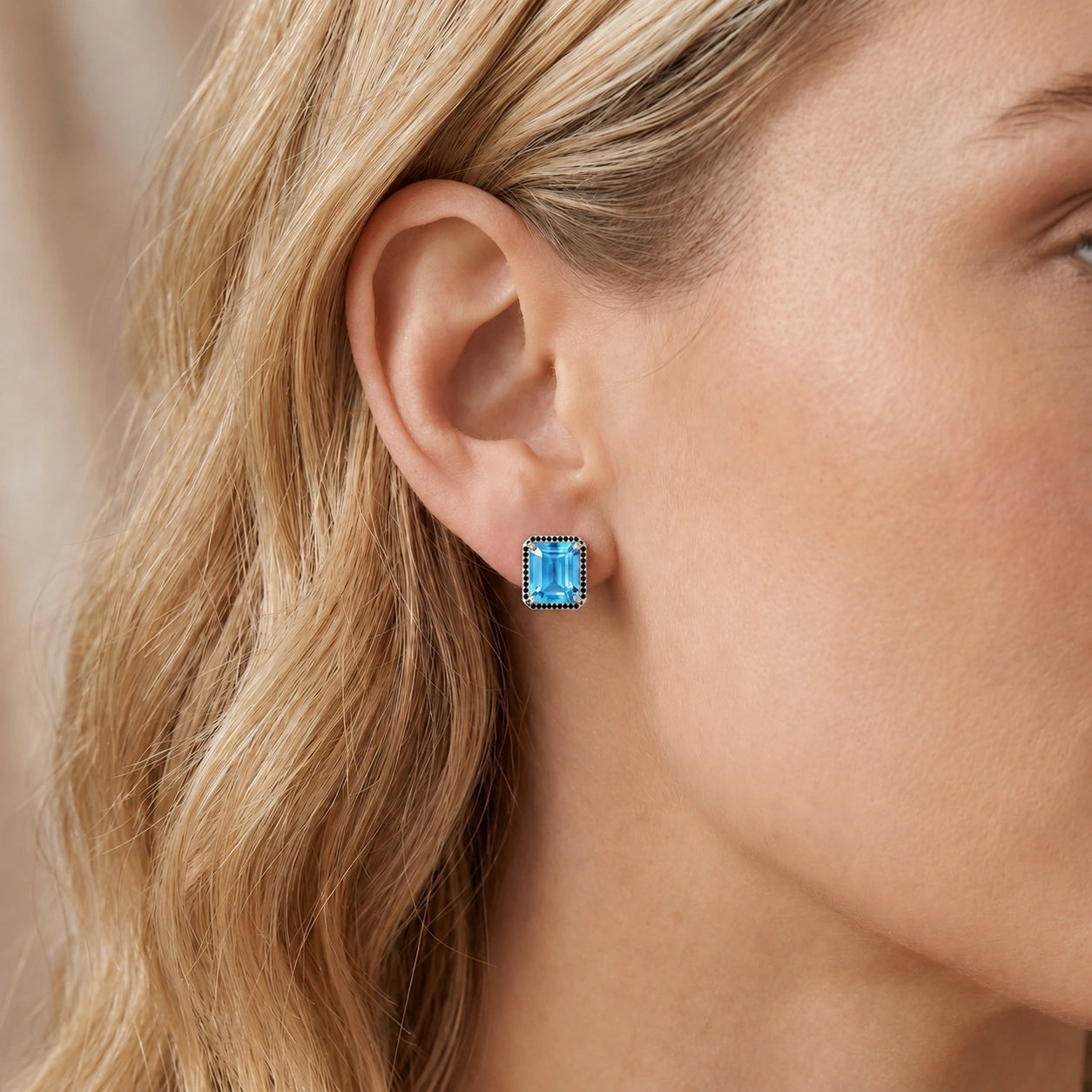 White Gold Earrings Blue Topaz 10K — Faustina