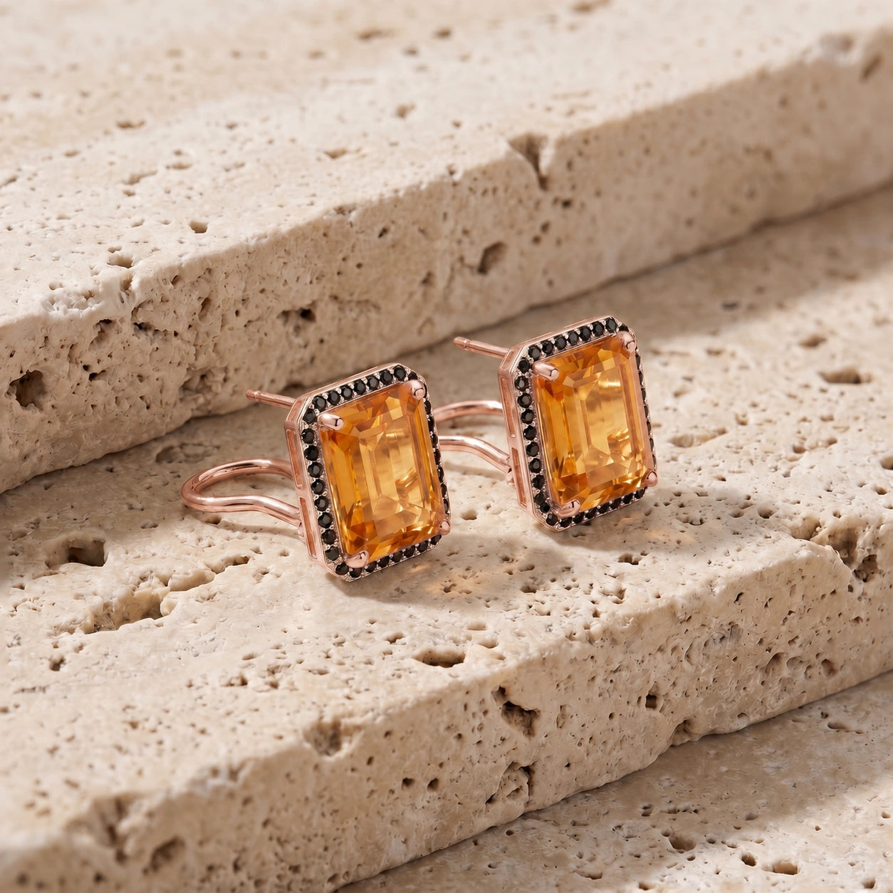 Rose Gold Earrings Citrine 10K — Faustina