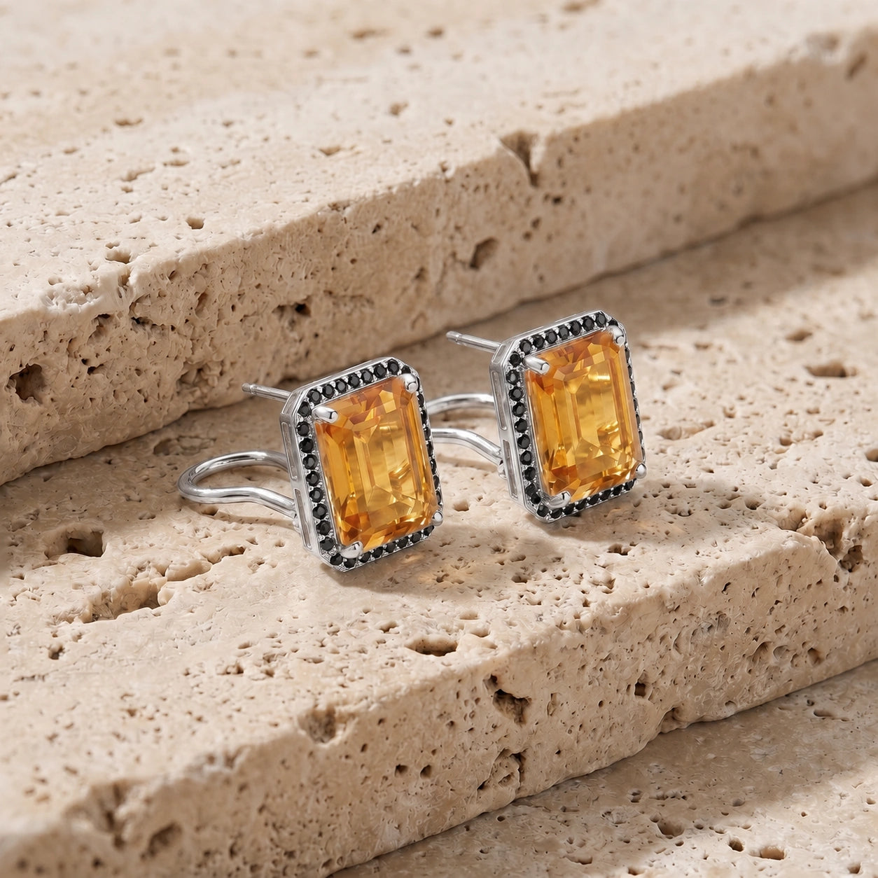 White Gold Earrings Citrine 10K — Faustina