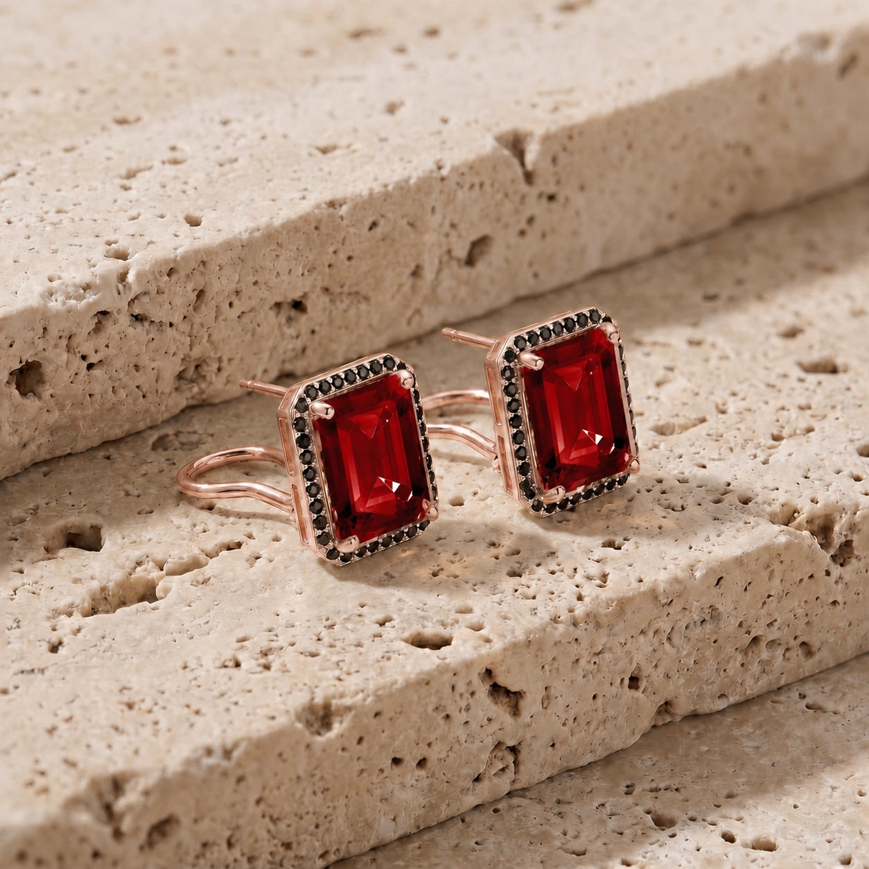 Rose Gold Earrings Garnet 10K — Faustina