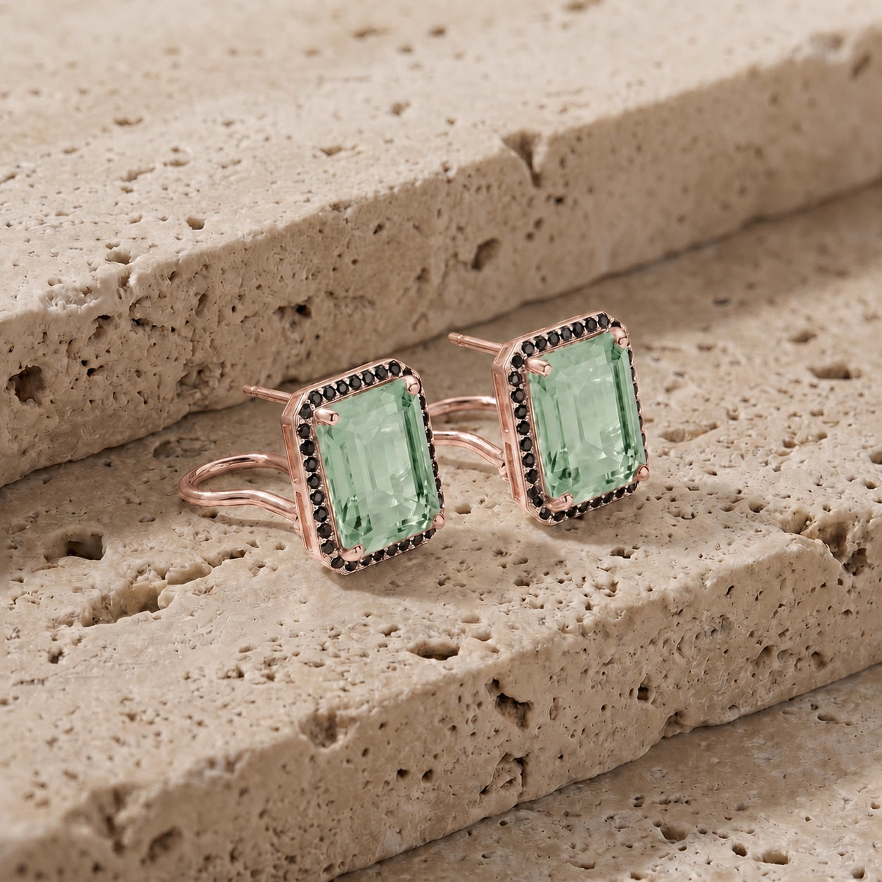 Rose Gold Earrings Green Amethyst 10K — Faustina