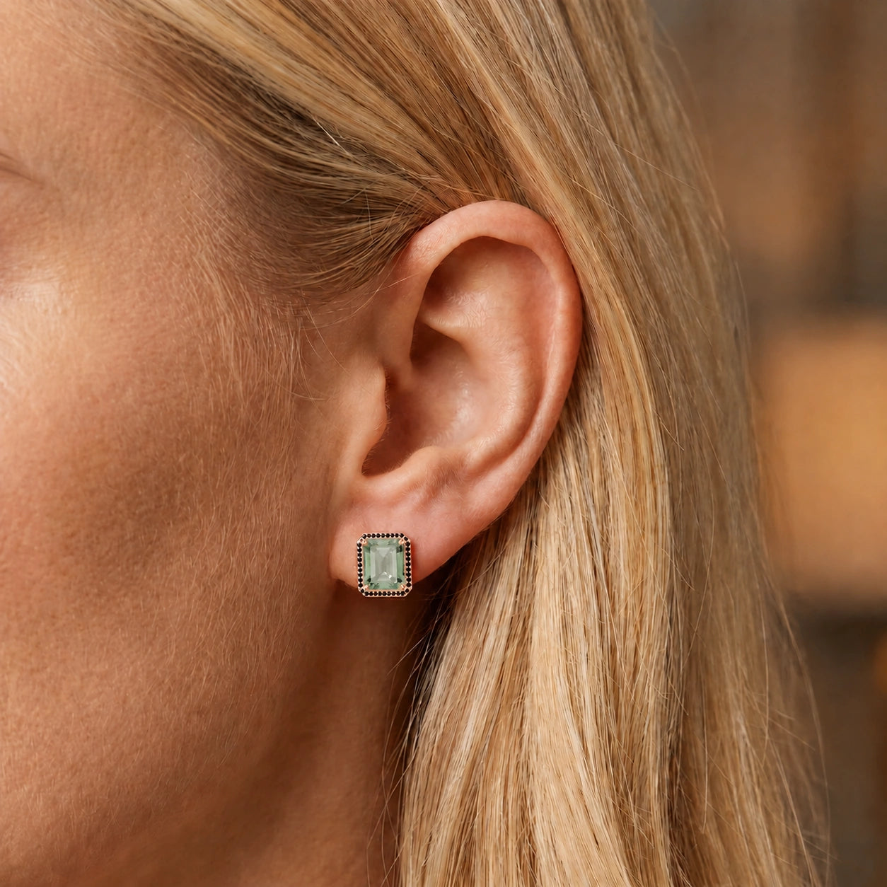Rose Gold Earrings Green Amethyst 10K — Faustina