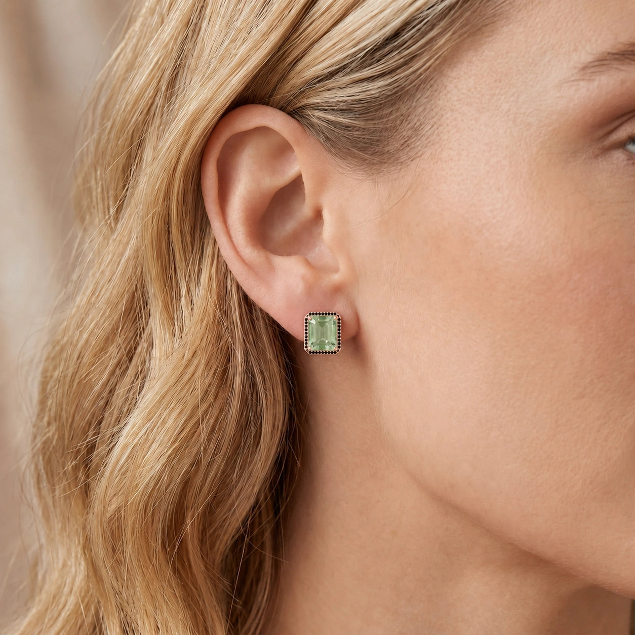 Rose Gold Earrings Green Amethyst 10K — Faustina