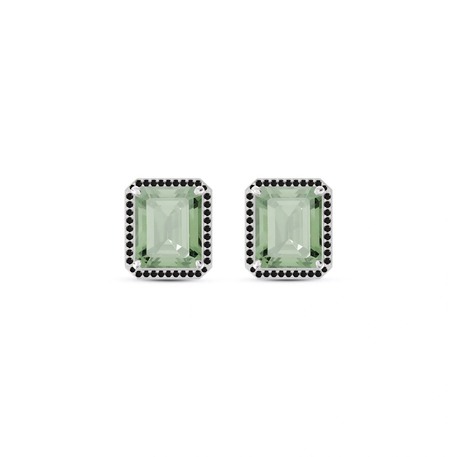 White Gold Earrings Green Amethyst 10K — Faustina
