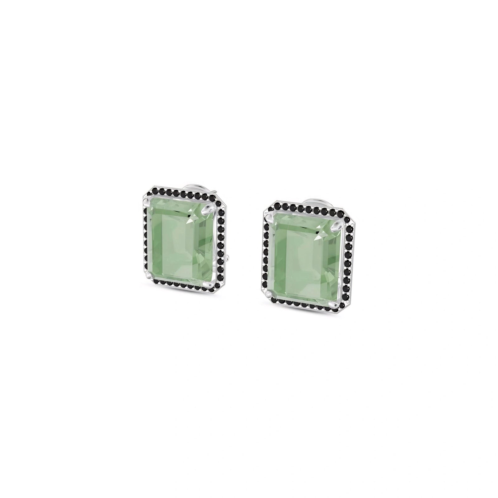 White Gold Earrings Green Amethyst 10K — Faustina