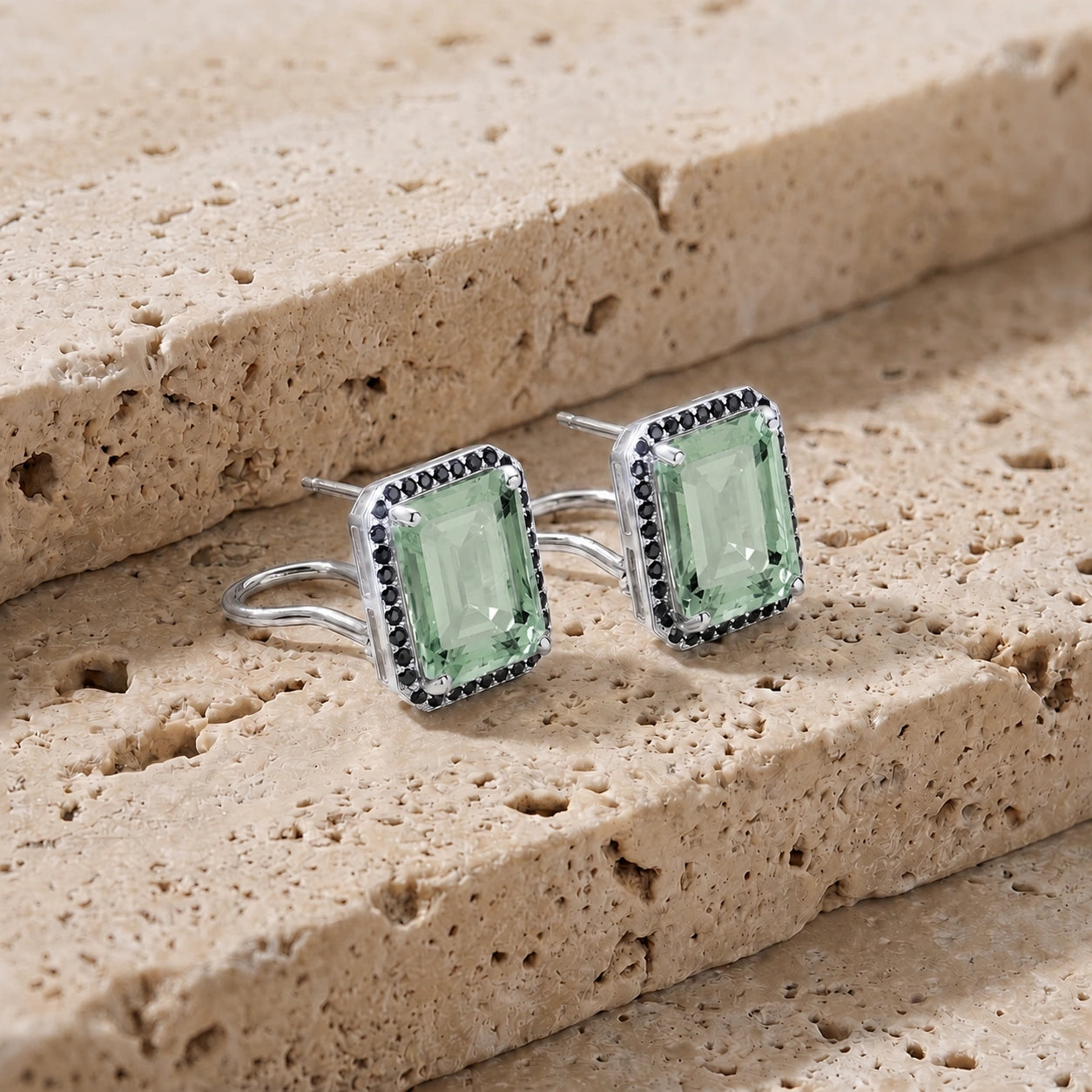 White Gold Earrings Green Amethyst 10K — Faustina