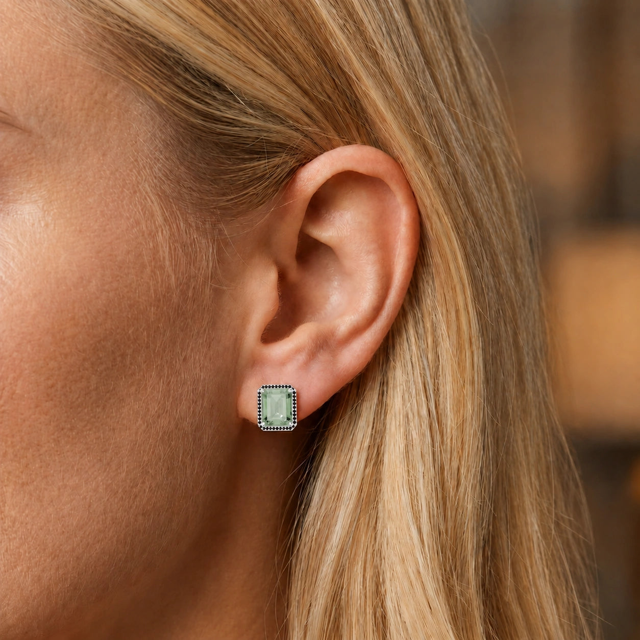 White Gold Earrings Green Amethyst 10K — Faustina
