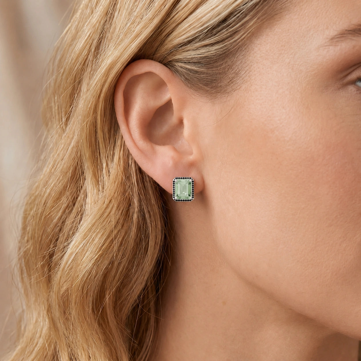 White Gold Earrings Green Amethyst 10K — Faustina