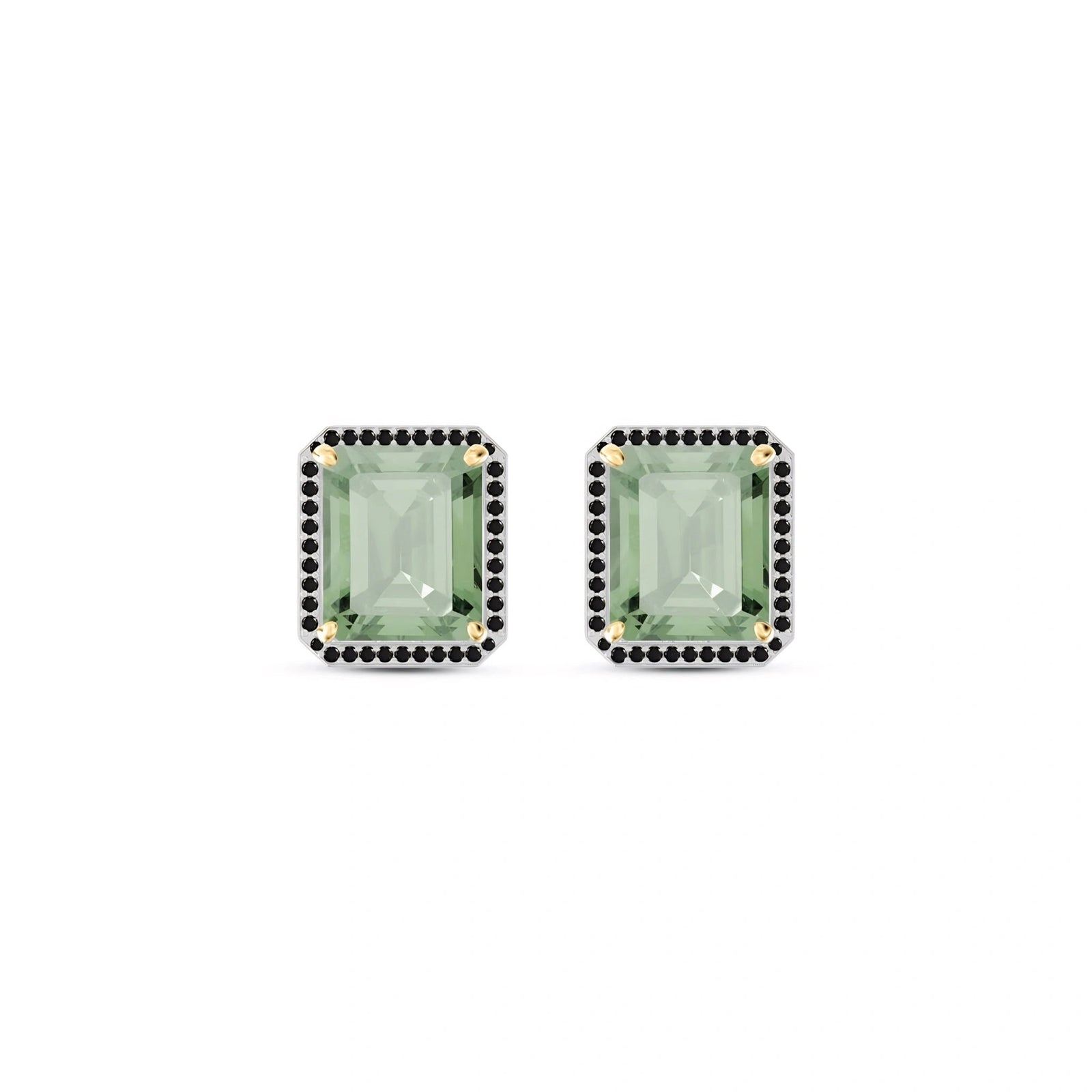 Yellow Gold Earrings Green Amethyst 10K — Faustina