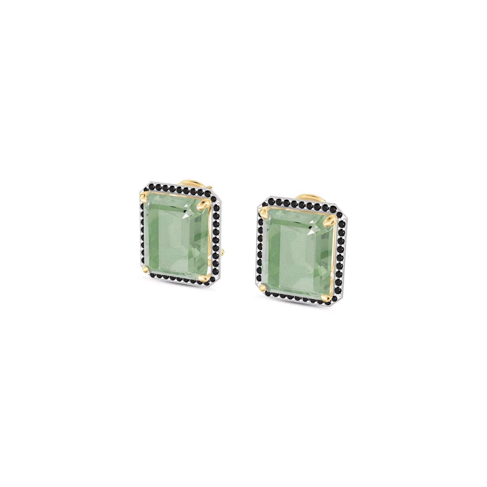 Yellow Gold Earrings Green Amethyst 10K — Faustina