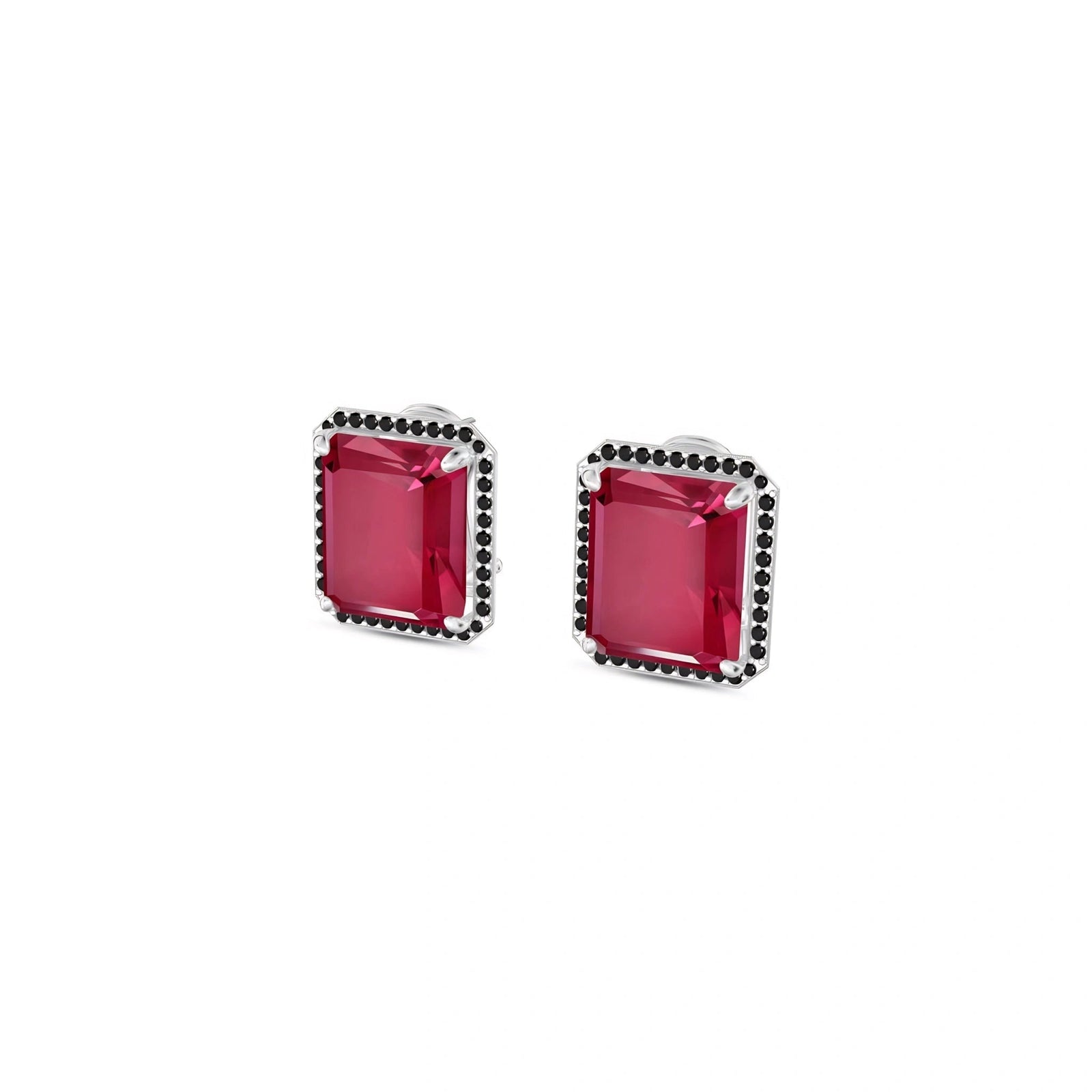 White Gold Earrings Ruby 10K — Faustina