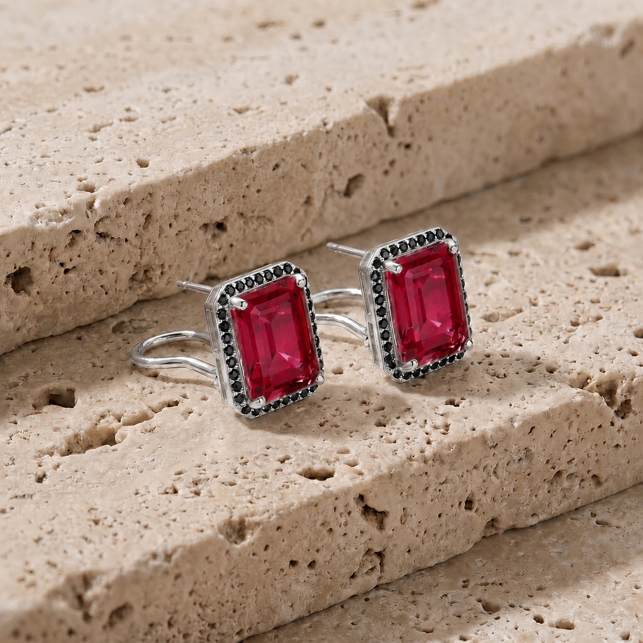 White Gold Earrings Ruby 10K — Faustina