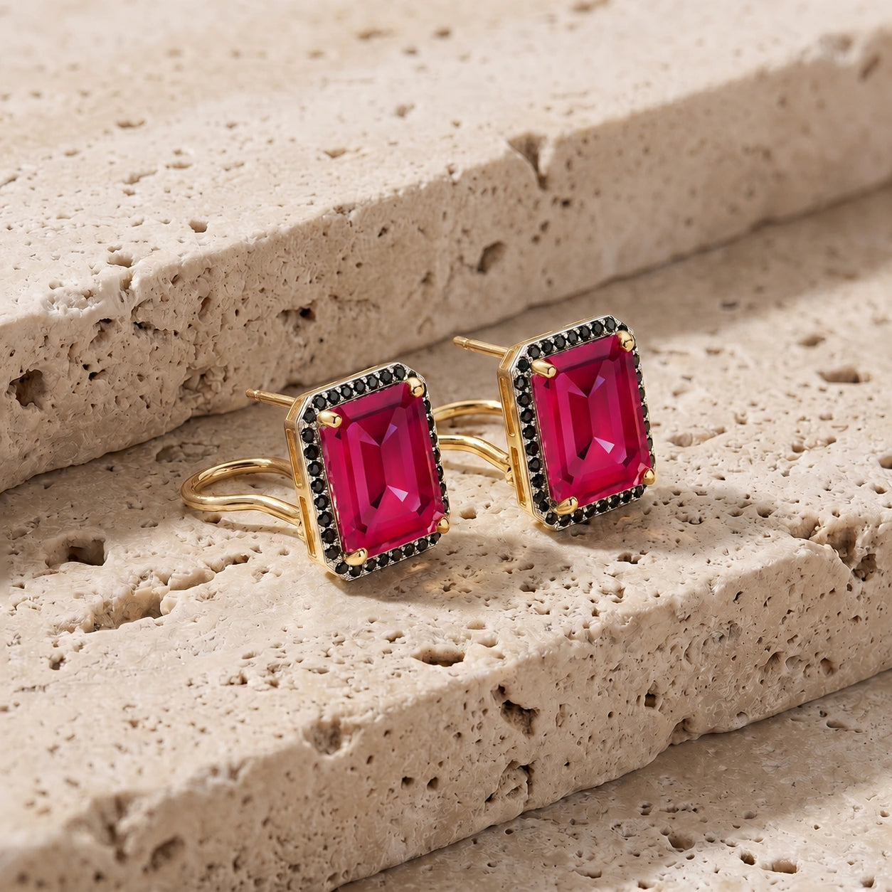 Yellow Gold Earrings Ruby 10K — Faustina