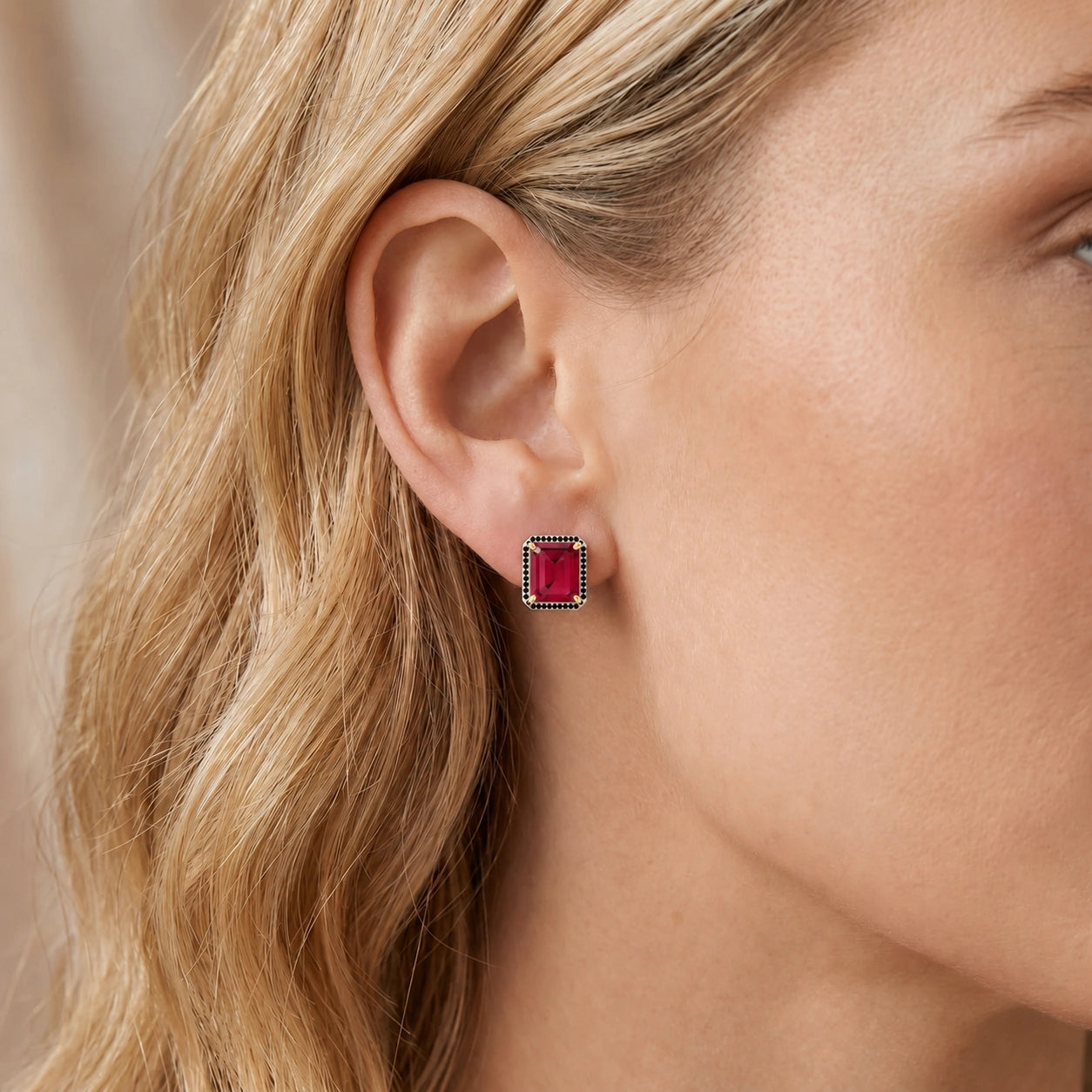 Yellow Gold Earrings Ruby 10K — Faustina