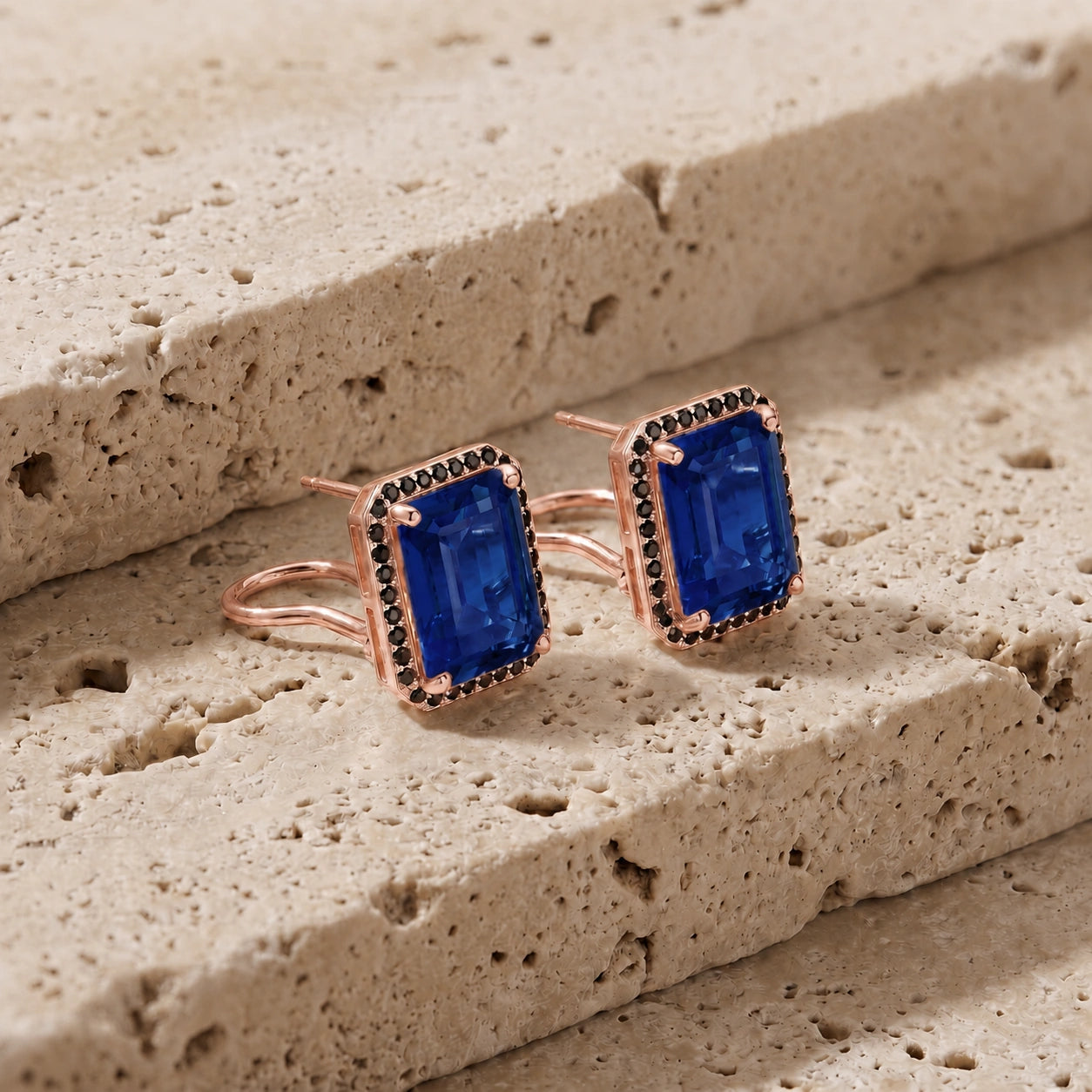 Rose Gold Earrings Sapphire 10K — Faustina