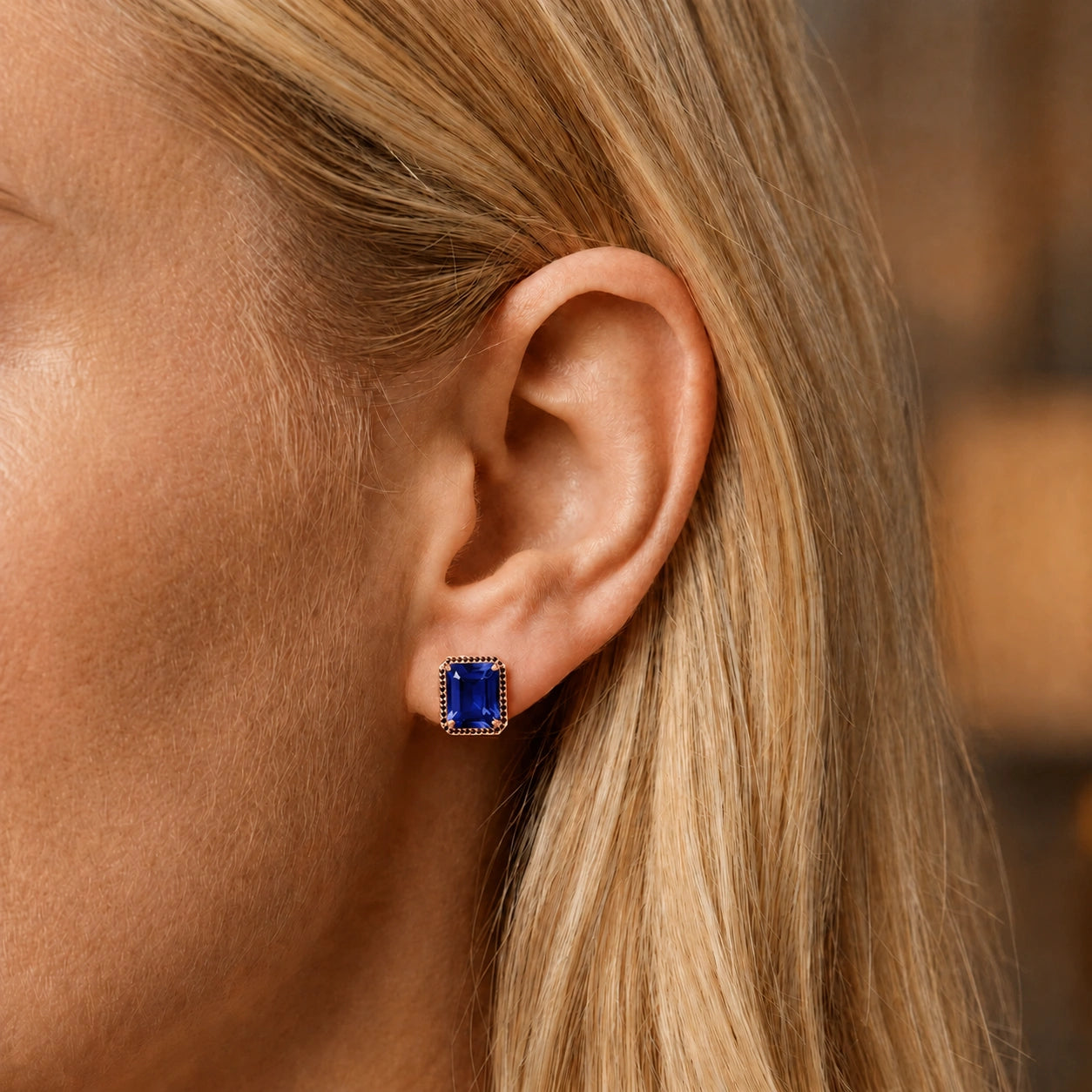 Rose Gold Earrings Sapphire 10K — Faustina