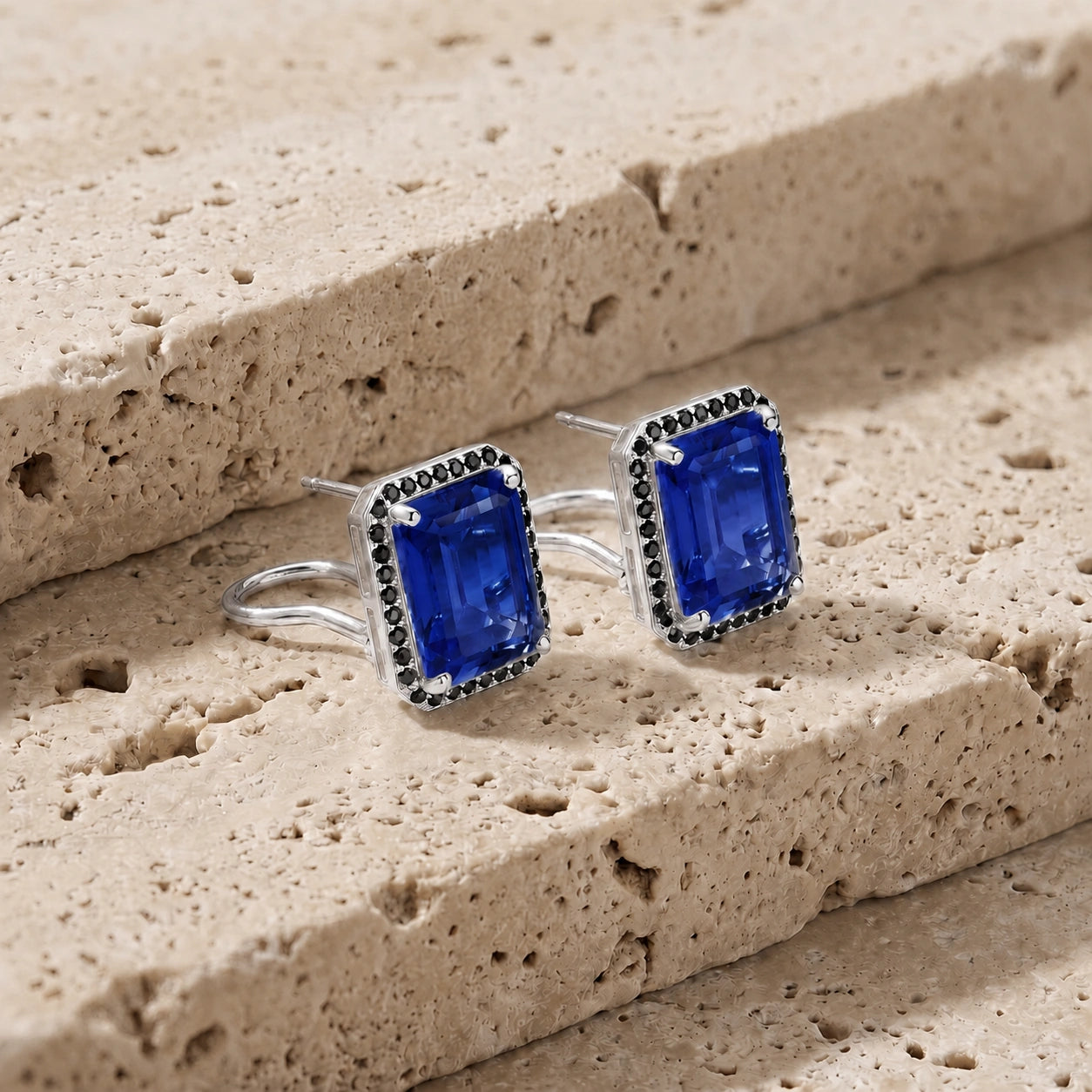 White Gold Earrings Sapphire 10K — Faustina