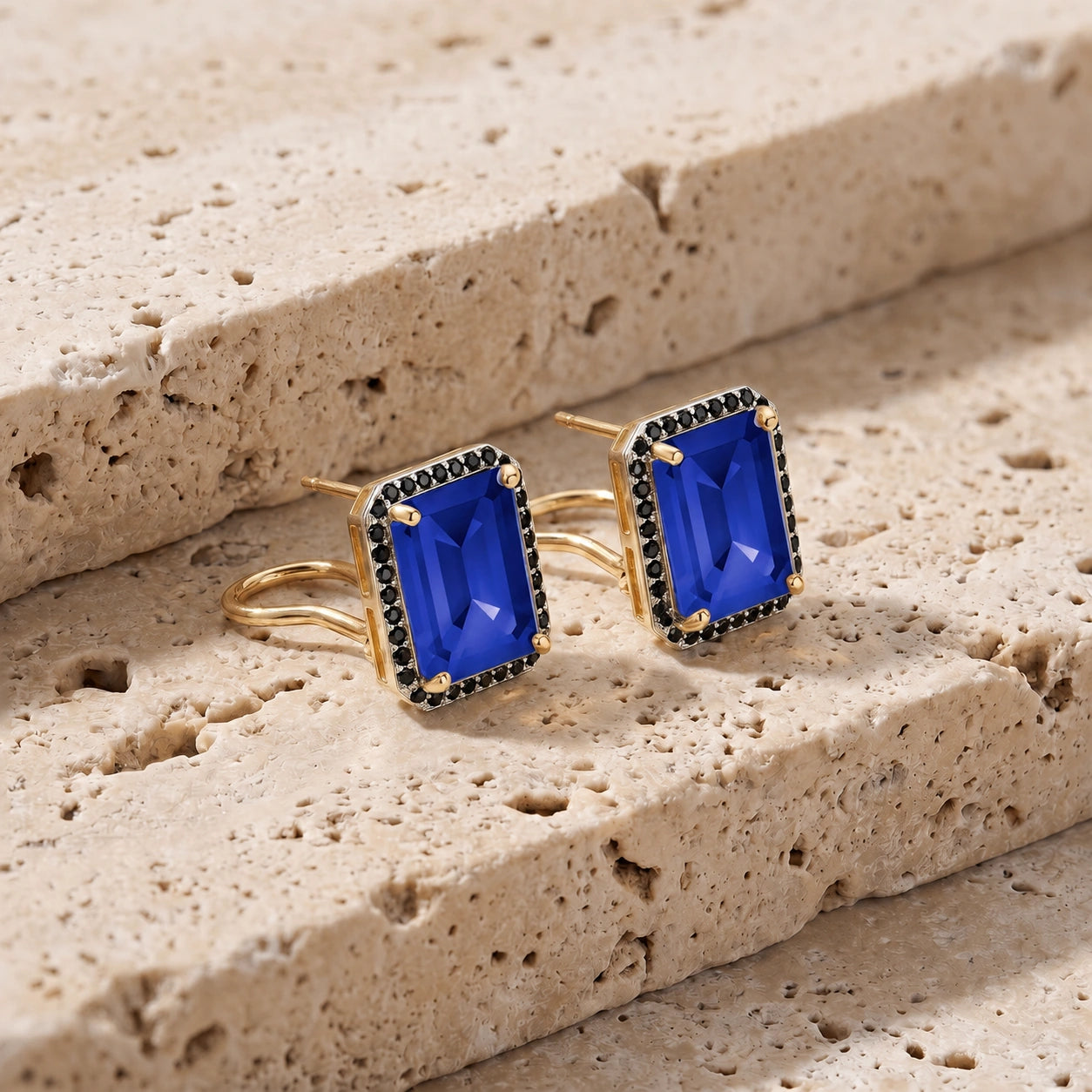 Yellow Gold Earrings Sapphire 10K — Faustina