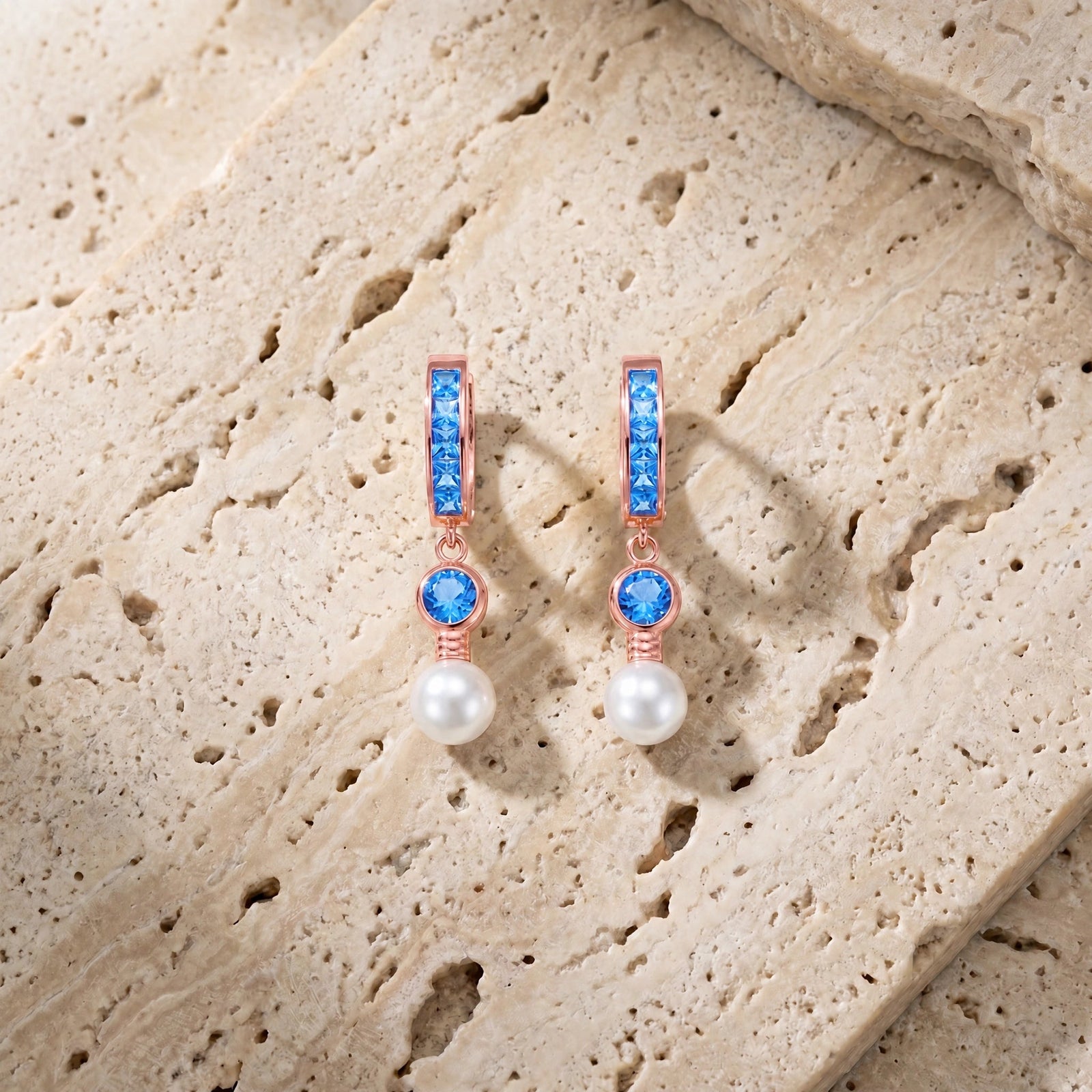 Rose Gold Blue Topaz & Pearl — Mariaantonella