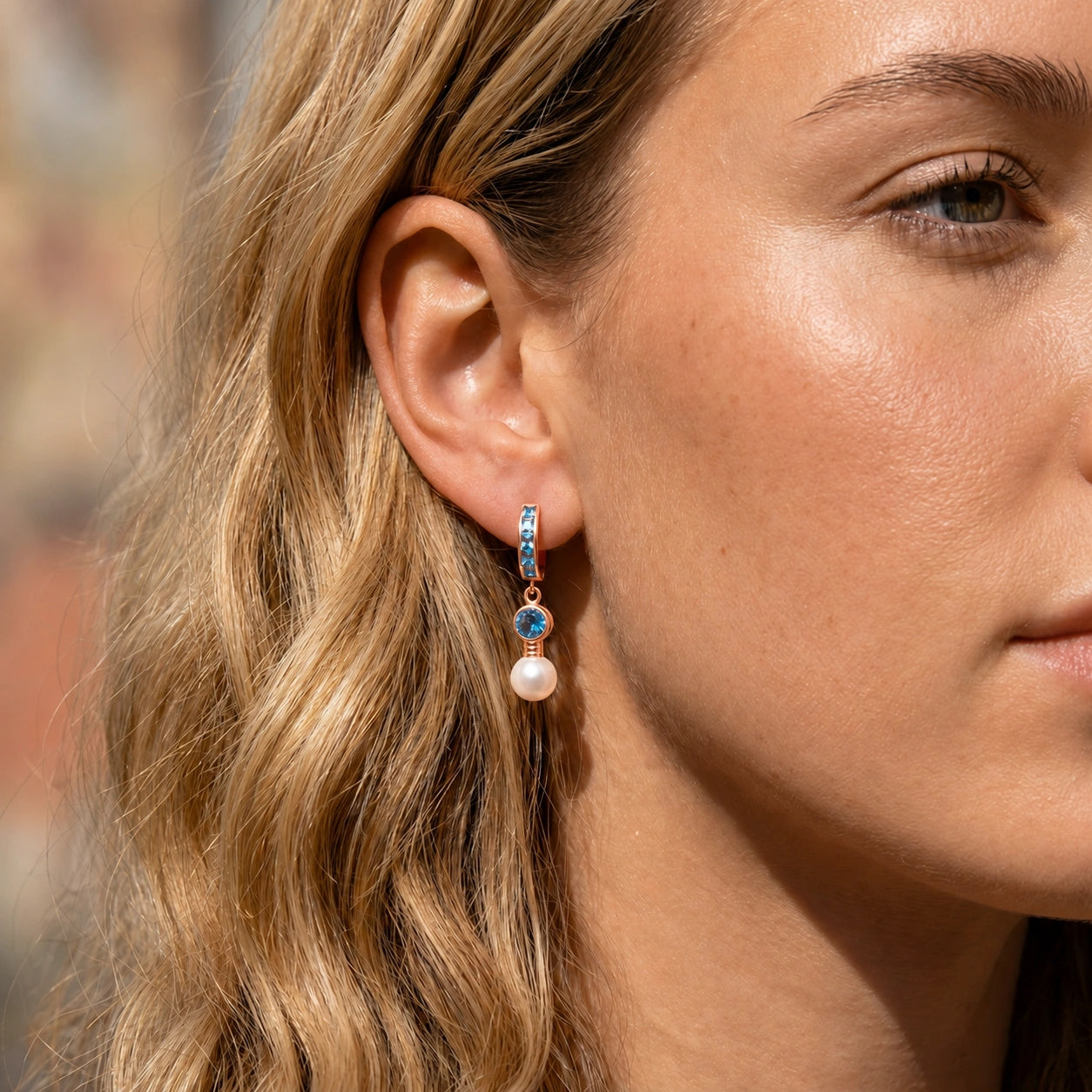 Rose Gold Blue Topaz & Pearl — Mariaantonella