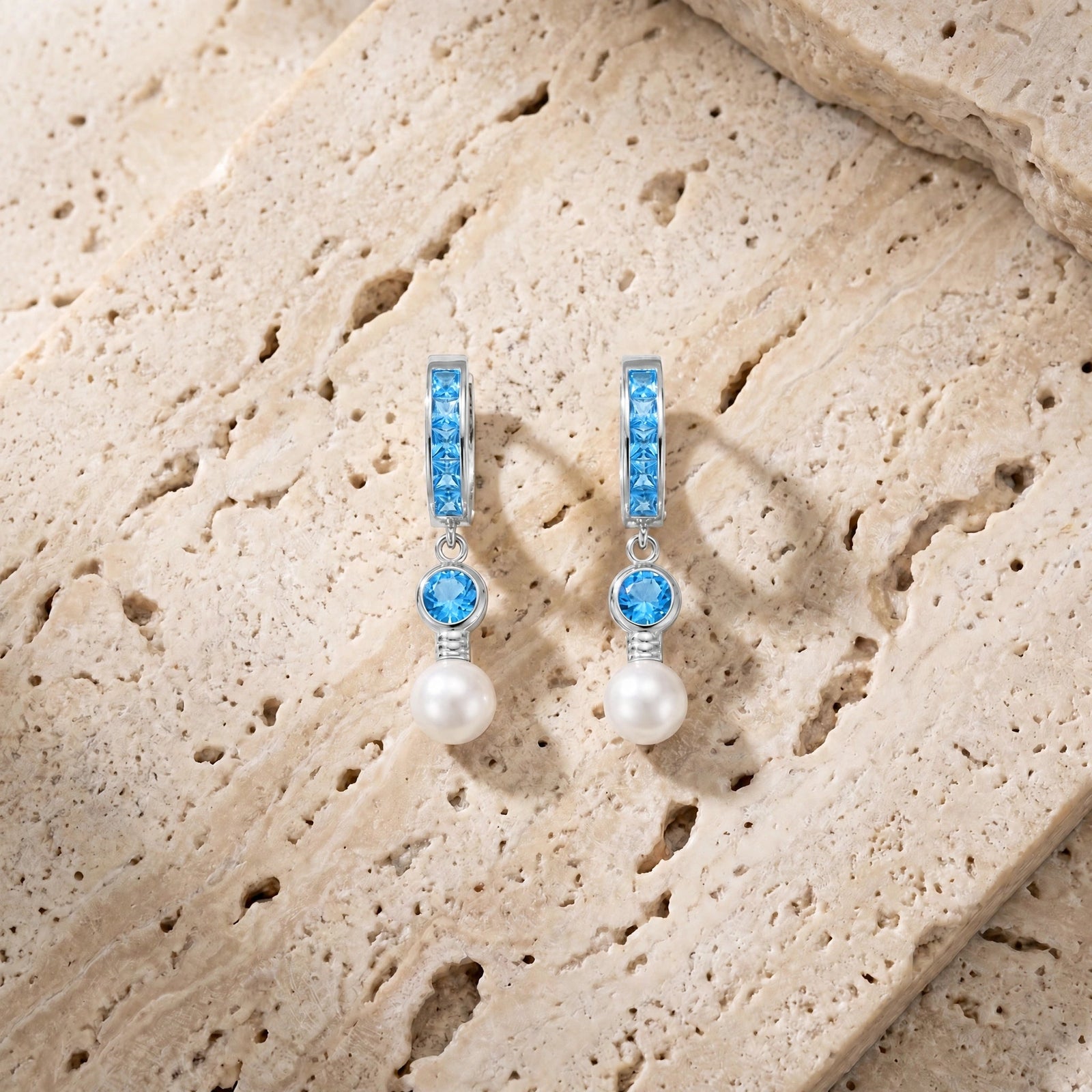 White Gold Blue Topaz & Pearl — Mariaantonella