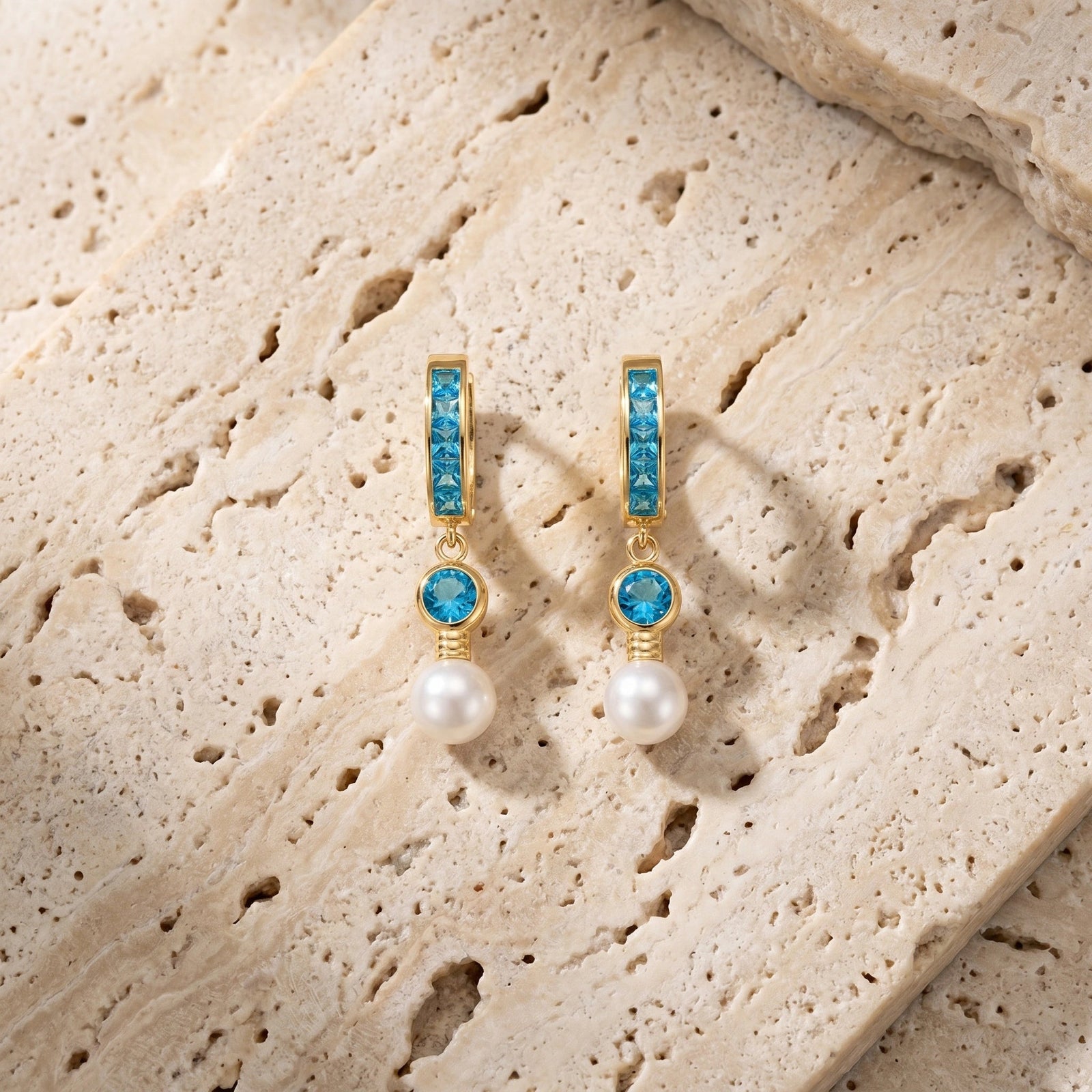 Yellow Gold Blue Topaz & Pearl — Mariaantonella
