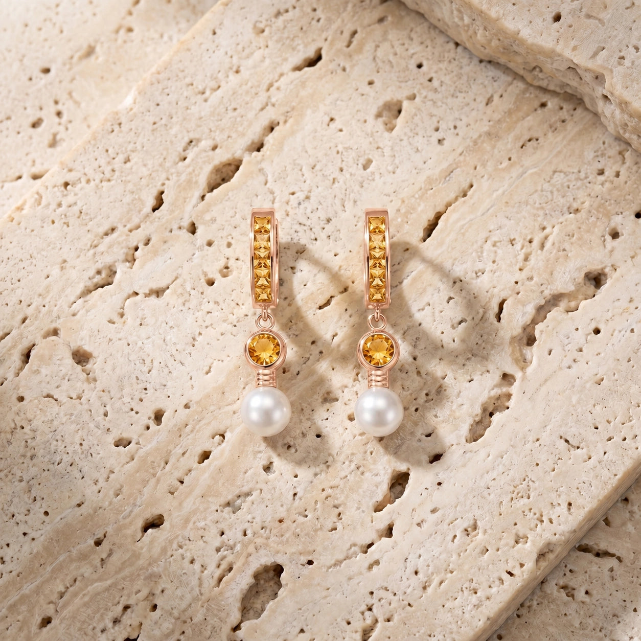 Rose Gold Citrine & Pearl — Mariaantonella