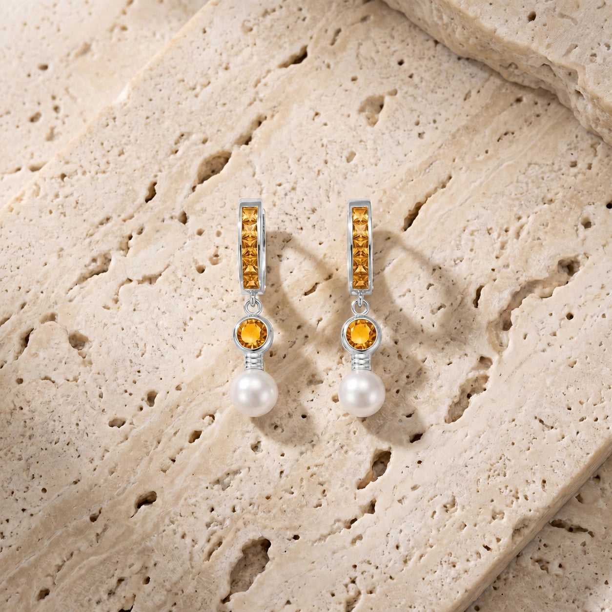 White Gold Citrine & Pearl — Mariaantonella