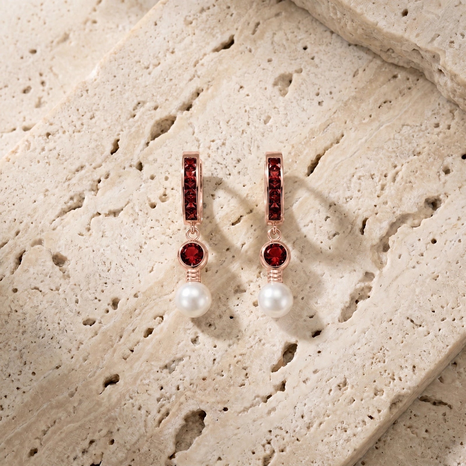 Rose Gold Garnet & Pearl — Mariaantonella