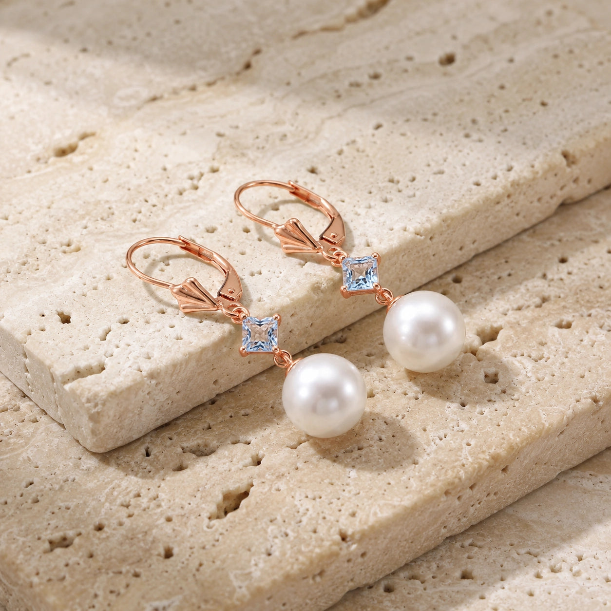 Rose Gold Pearl & Aquamarine — Mariaapollonia