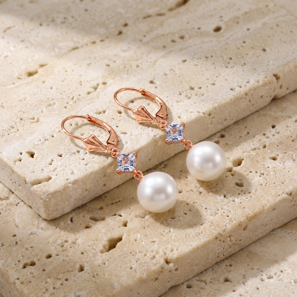 Rose Gold Pearl & Aquamarine — Mariaapollonia