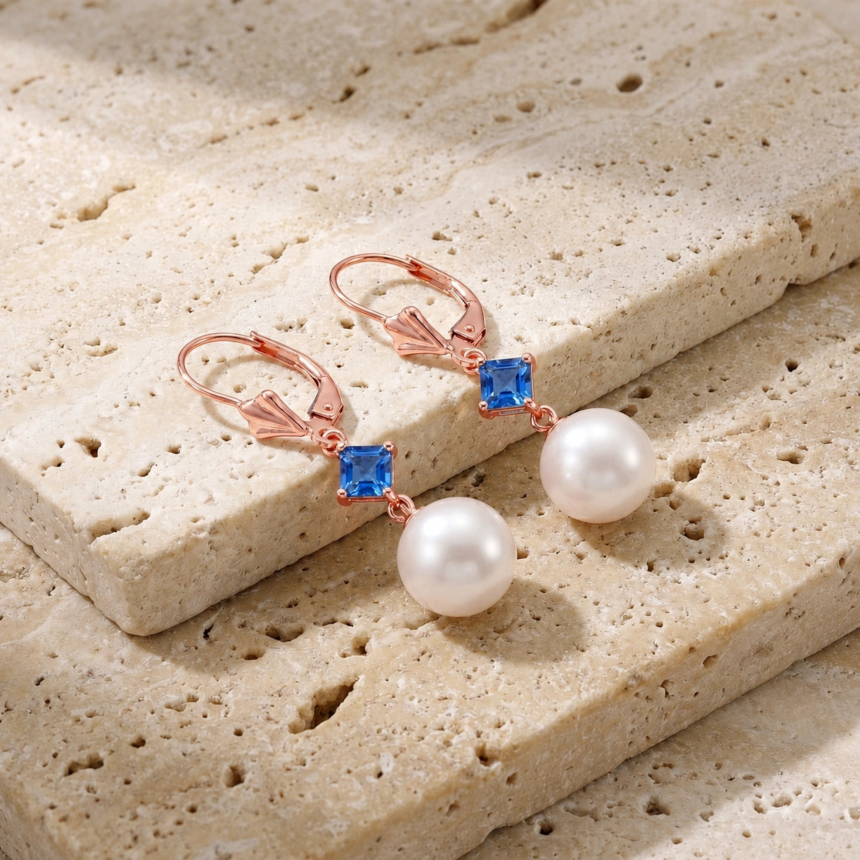 Rose Gold Pearl & Blue Topaz — Mariaapollonia