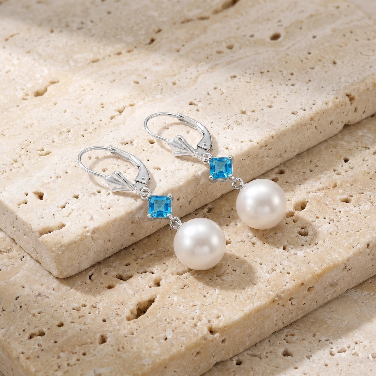 White Gold Pearl & Blue Topaz — Mariaapollonia