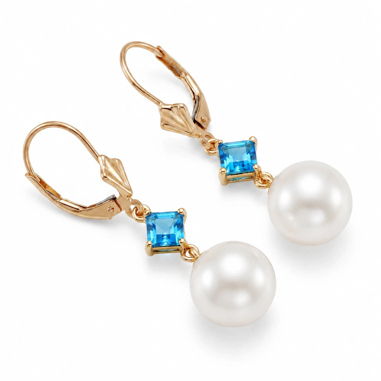 Yellow Gold Pearl & Blue Topaz — Mariaapollonia
