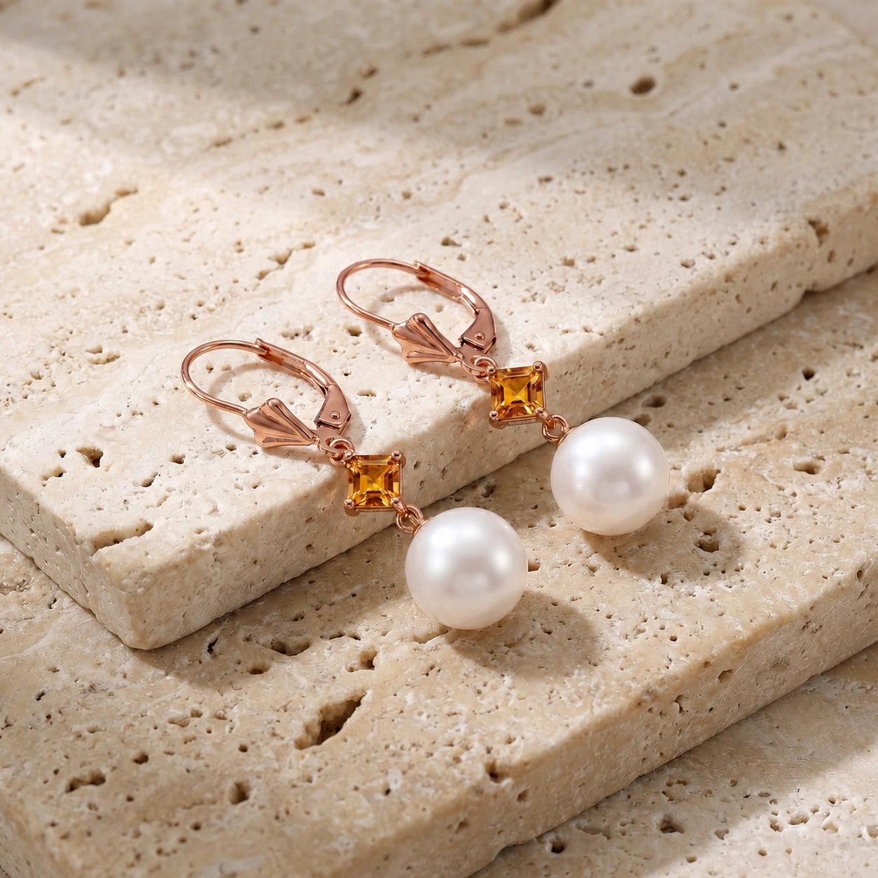 Rose Gold Pearl & Citrine — Mariaapollonia