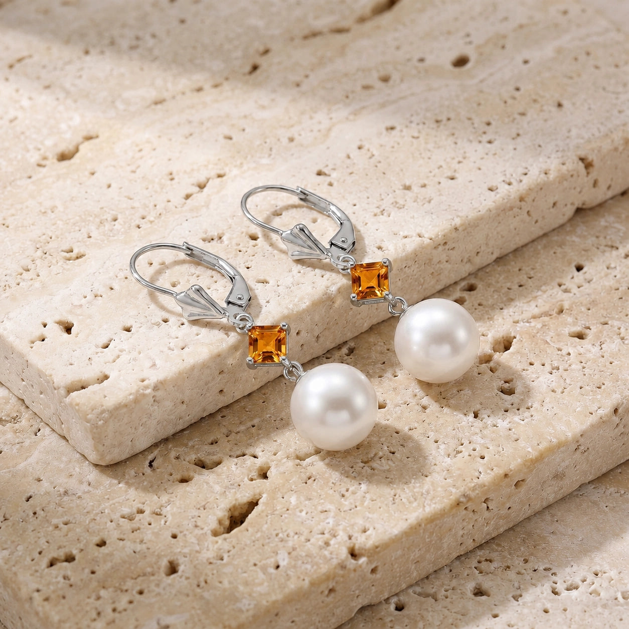 White Gold Pearl & Citrine — Mariaapollonia