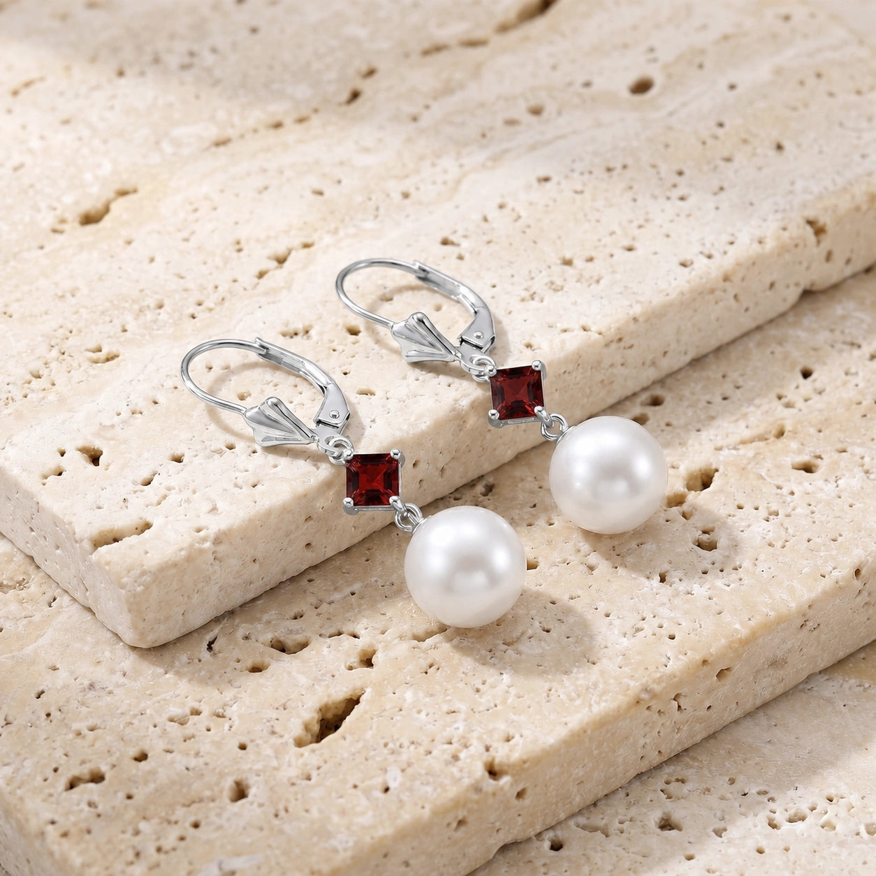 White Gold Pearl & Garnet — Mariaapollonia