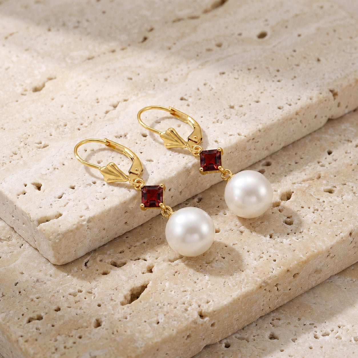 Yellow Gold Pearl & Garnet — Mariaapollonia