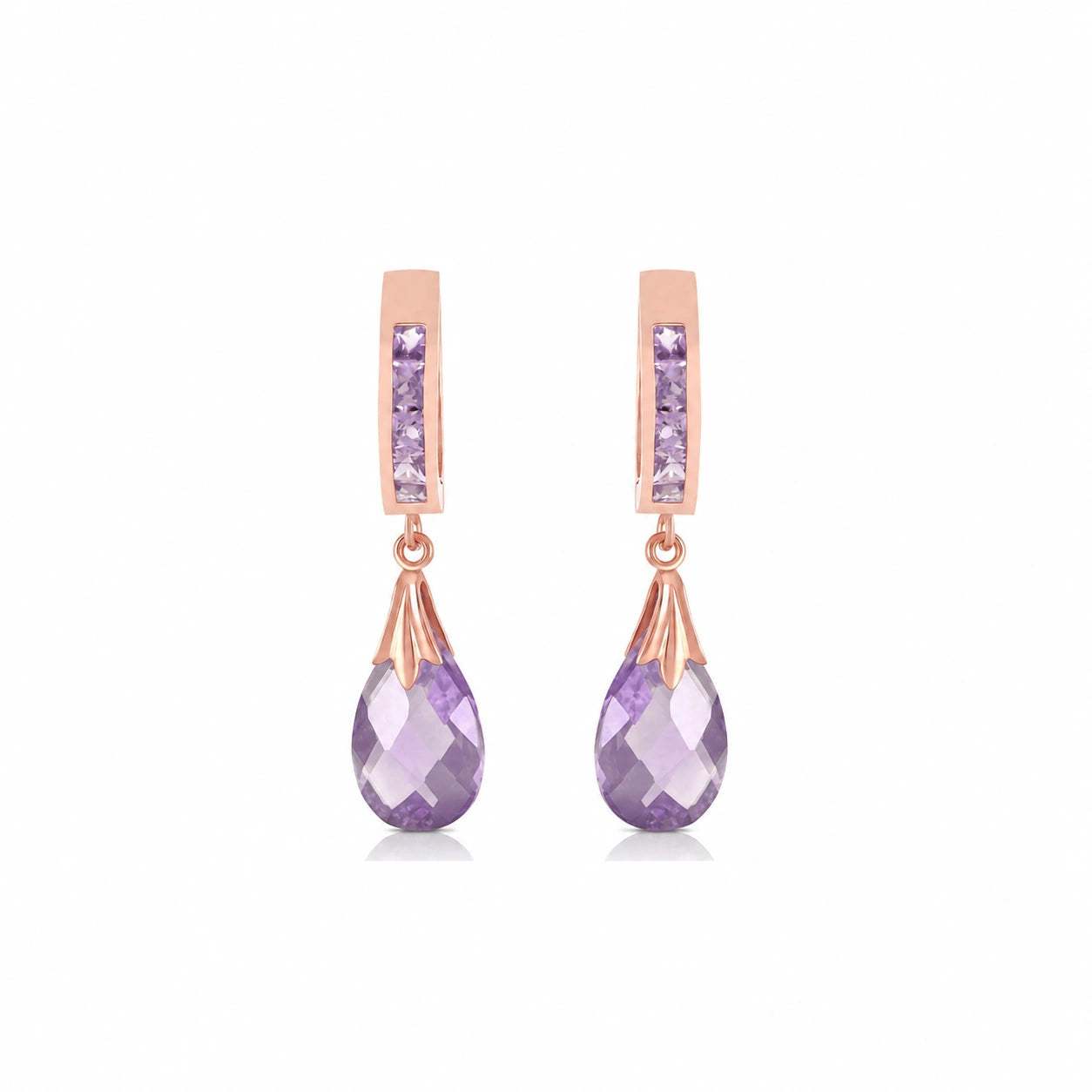 Rose Gold Petal Drop Earrings Amethyst 10K — Pelagia