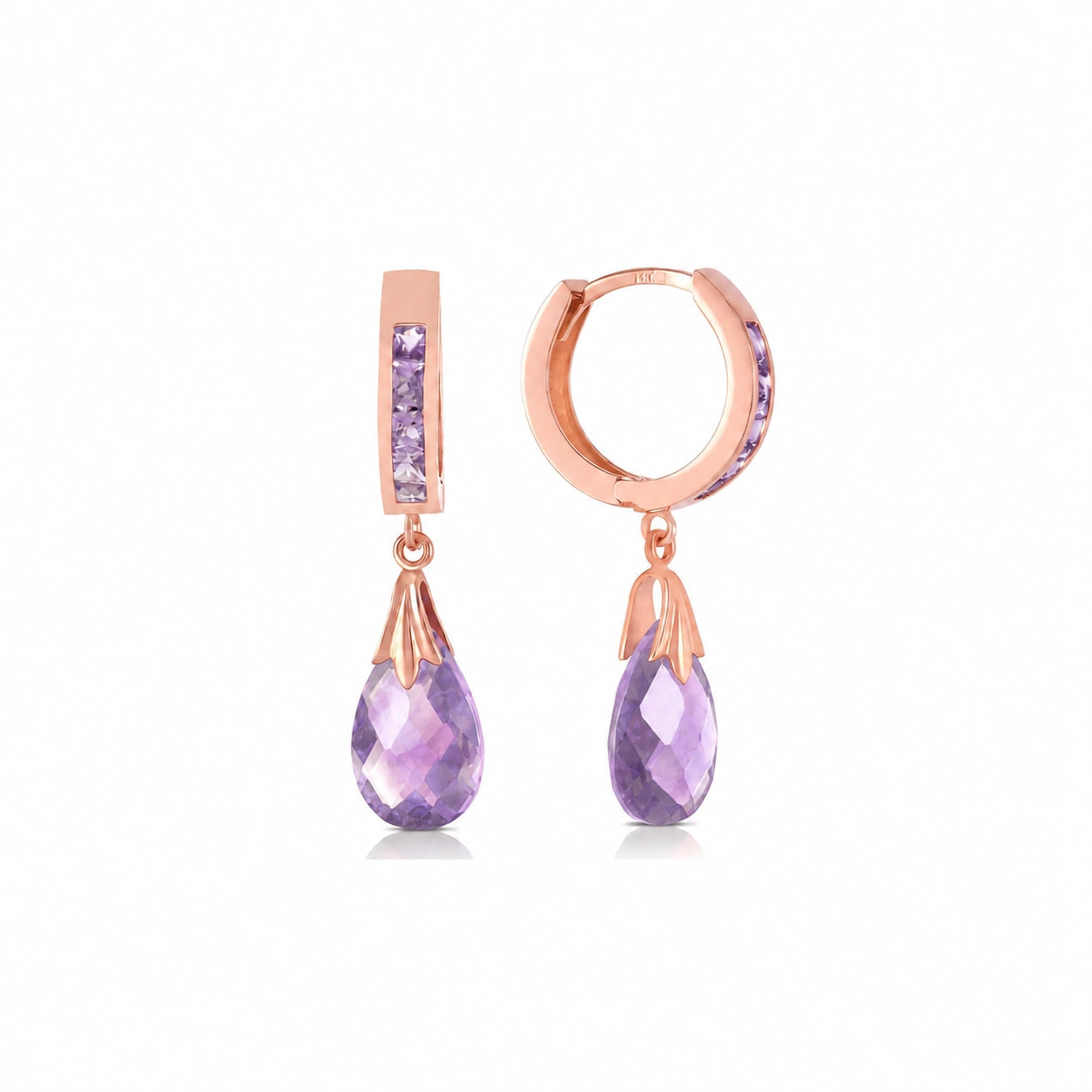 Rose Gold Petal Drop Earrings Amethyst 10K — Pelagia