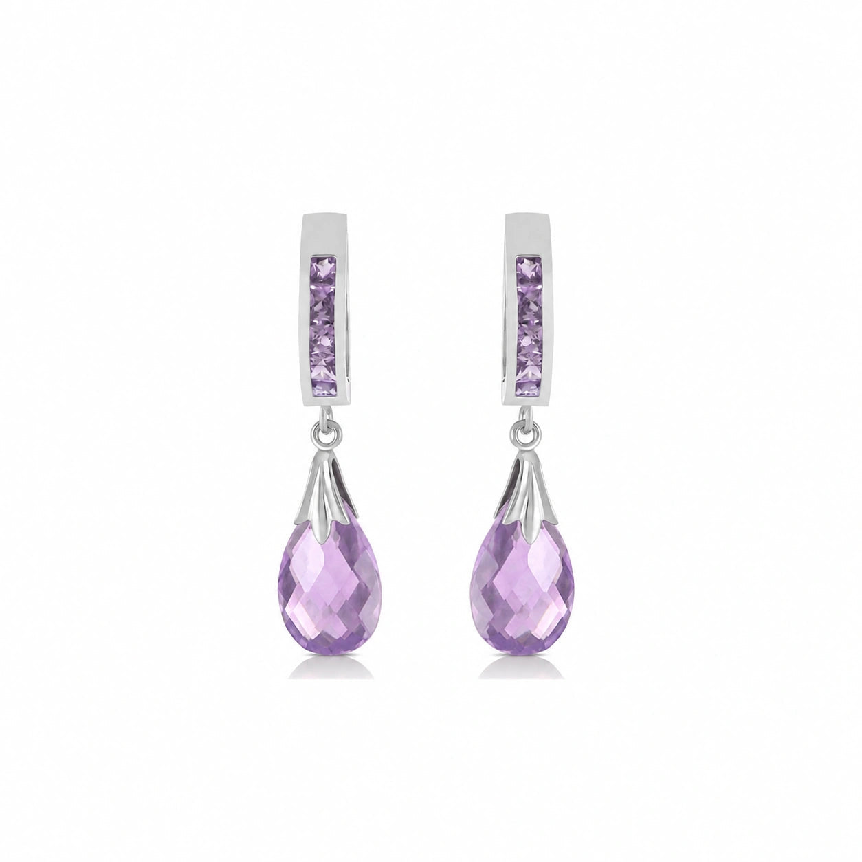 White Gold Petal Drop Earrings Amethyst 10K — Pelagia