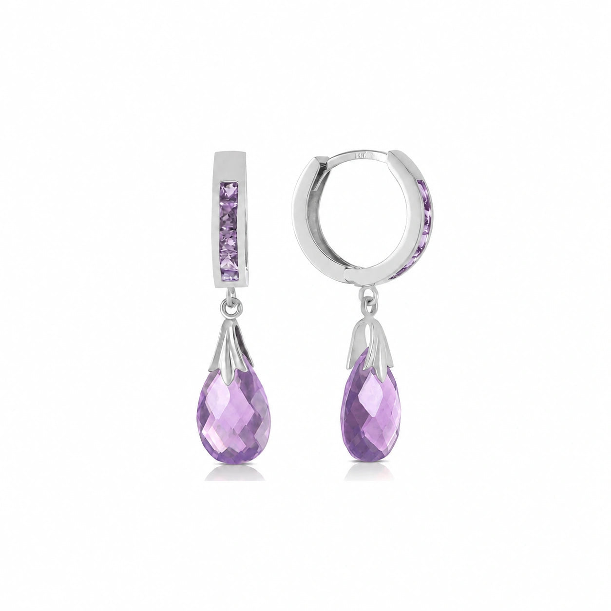 White Gold Petal Drop Earrings Amethyst 10K — Pelagia